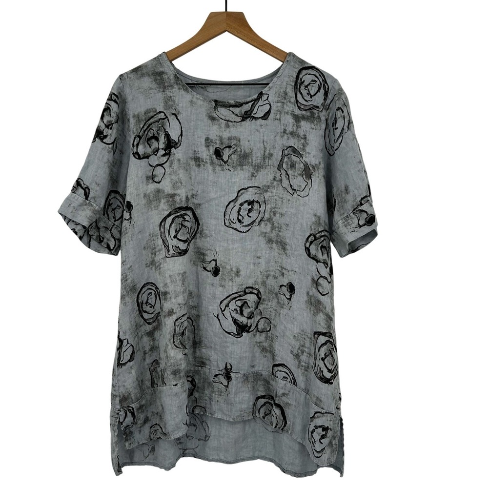 Italian Linen Tunic Dress Sz M Blue Gray Artsy Lagenlook Scandi Coastal Chic‎